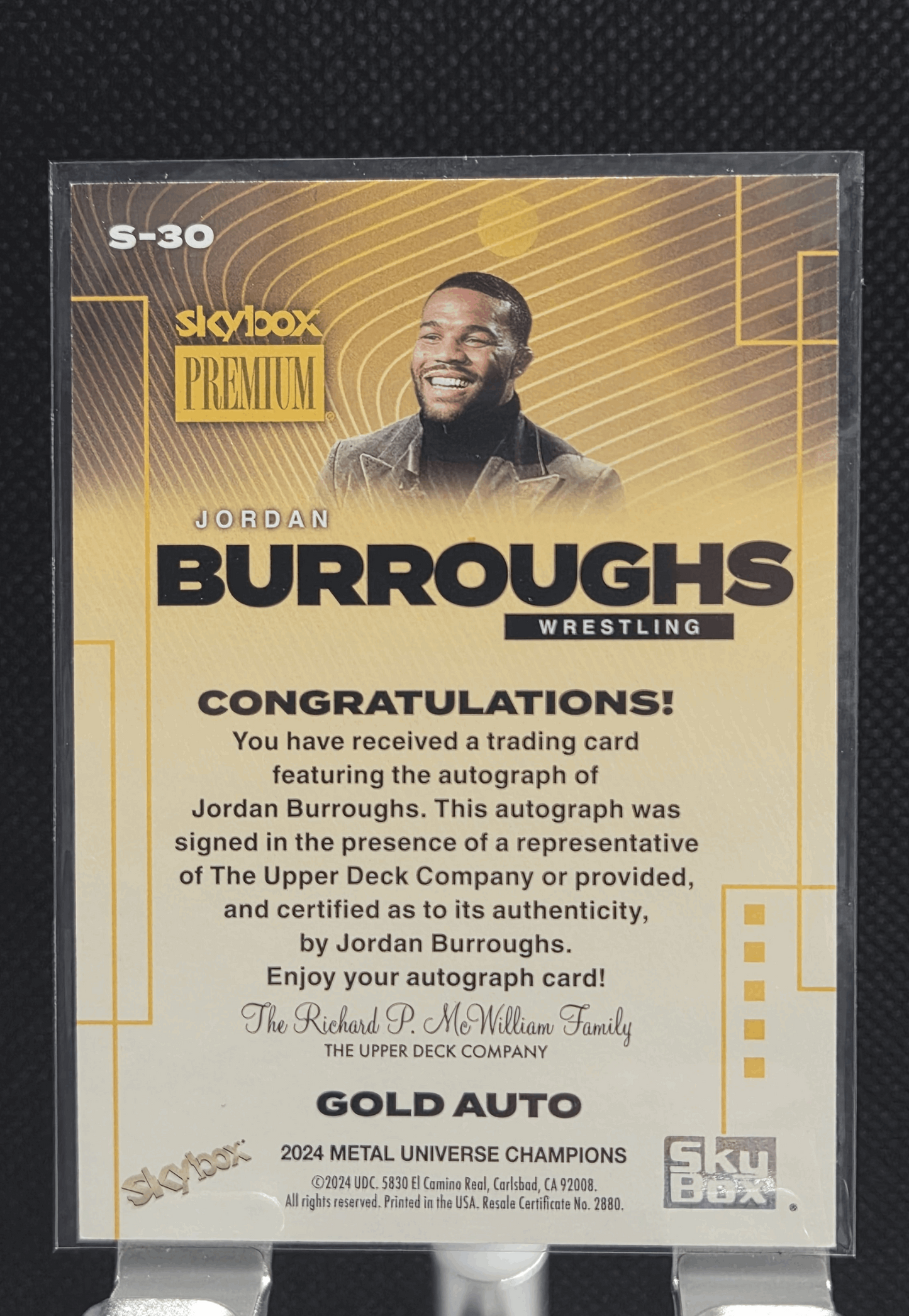 2024 Skybox Metal Universe Champions Jordan Burroughs Premium Gold Autograph Card