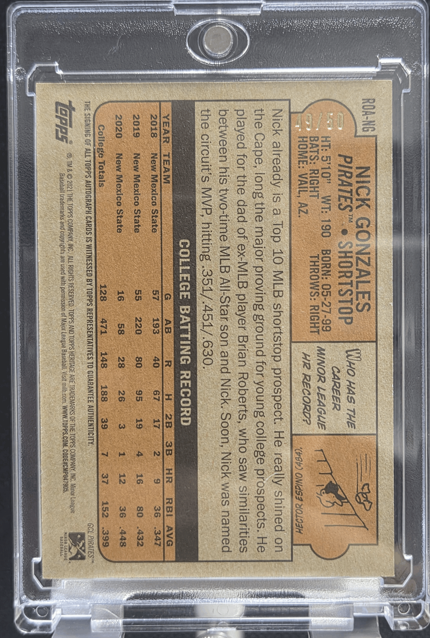 2021 Topps Heritage Minor League Edition Nick Gonzales Black Autograph #'d /50